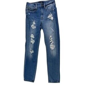 Aeropostale Size 0 Short Womens Jeans Jegging Distress Skinny Stretch Med Wash